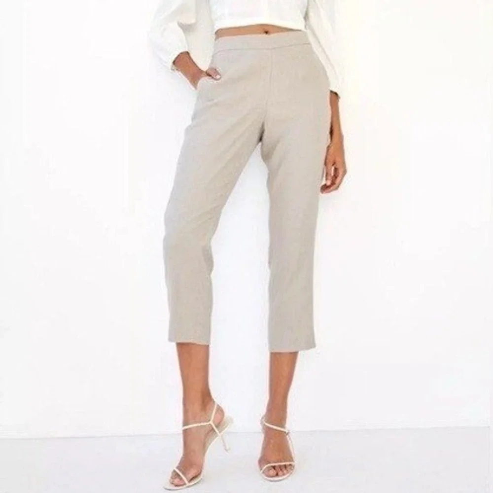 Babaton Aritzia Tan Conan Linen Trouser‎ Pants Cropped Tapered Size 8