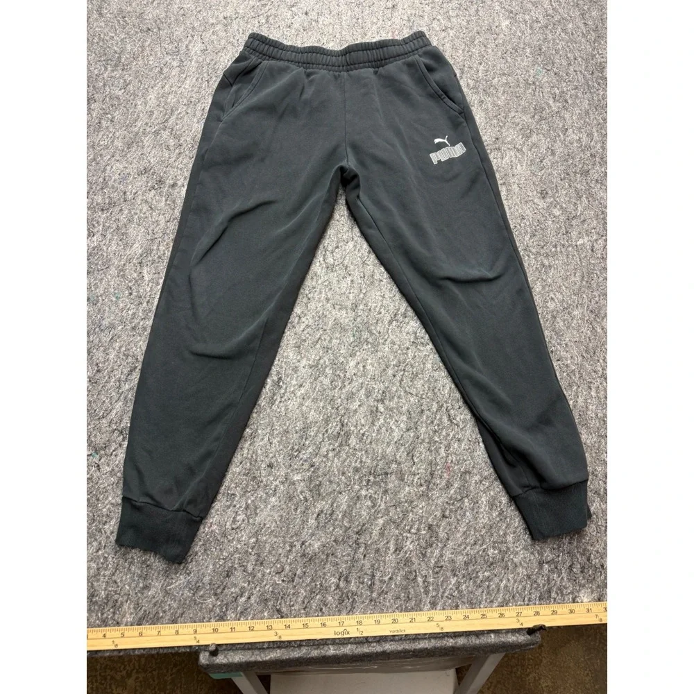 Puma Mens Fleece Lined Jogger Sweatpants Black Elastic Waist Size Medium