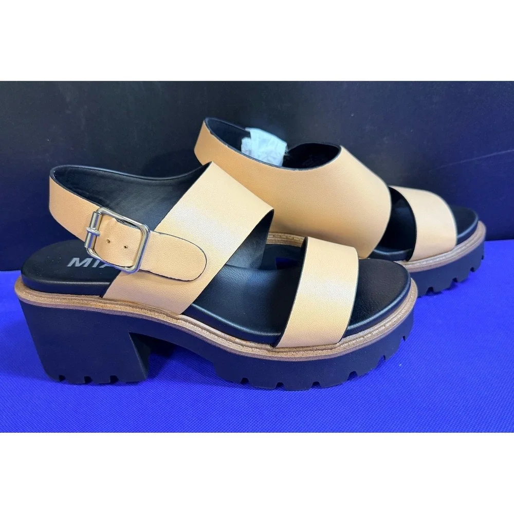 MIA Sheska Tan Nappa Leather Lug Sole Block Heel Sandals Women's‎ Size 8M