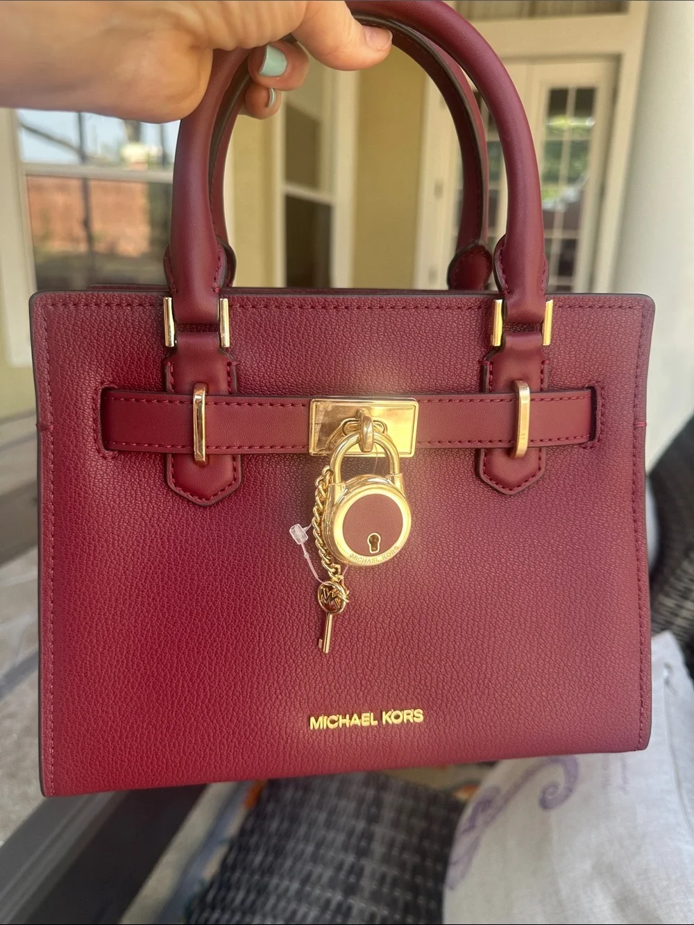 Michael Kors Hamilton Small Satchel Shoulder Crossbody Bag Dark Cherry COLOR