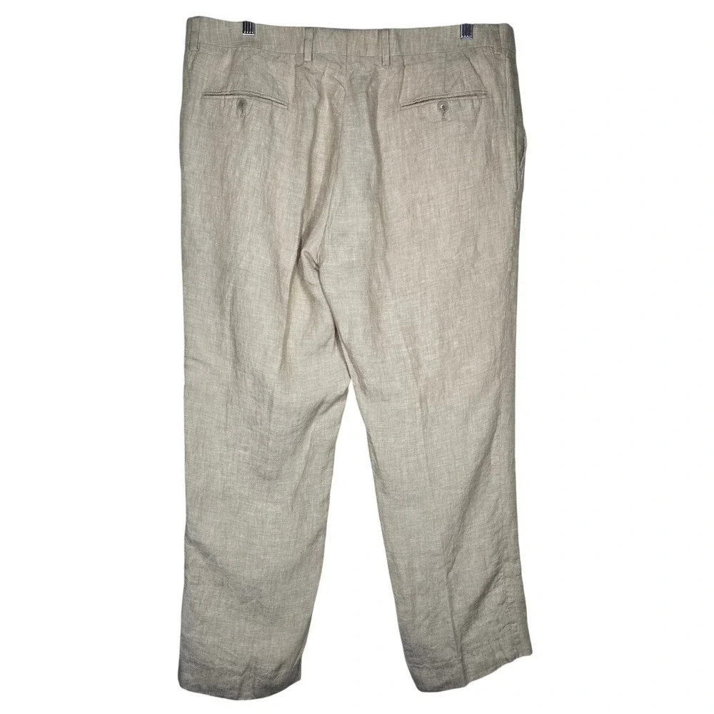 Joseph Abboud Mens Beige 100% Linen Flat‎ Front Trousers Pants 38 Waist