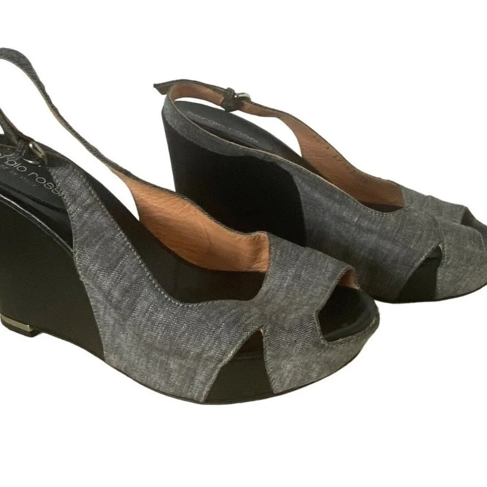Sergio‎ Rossi sling back peep toe wedges sandals Women size 36