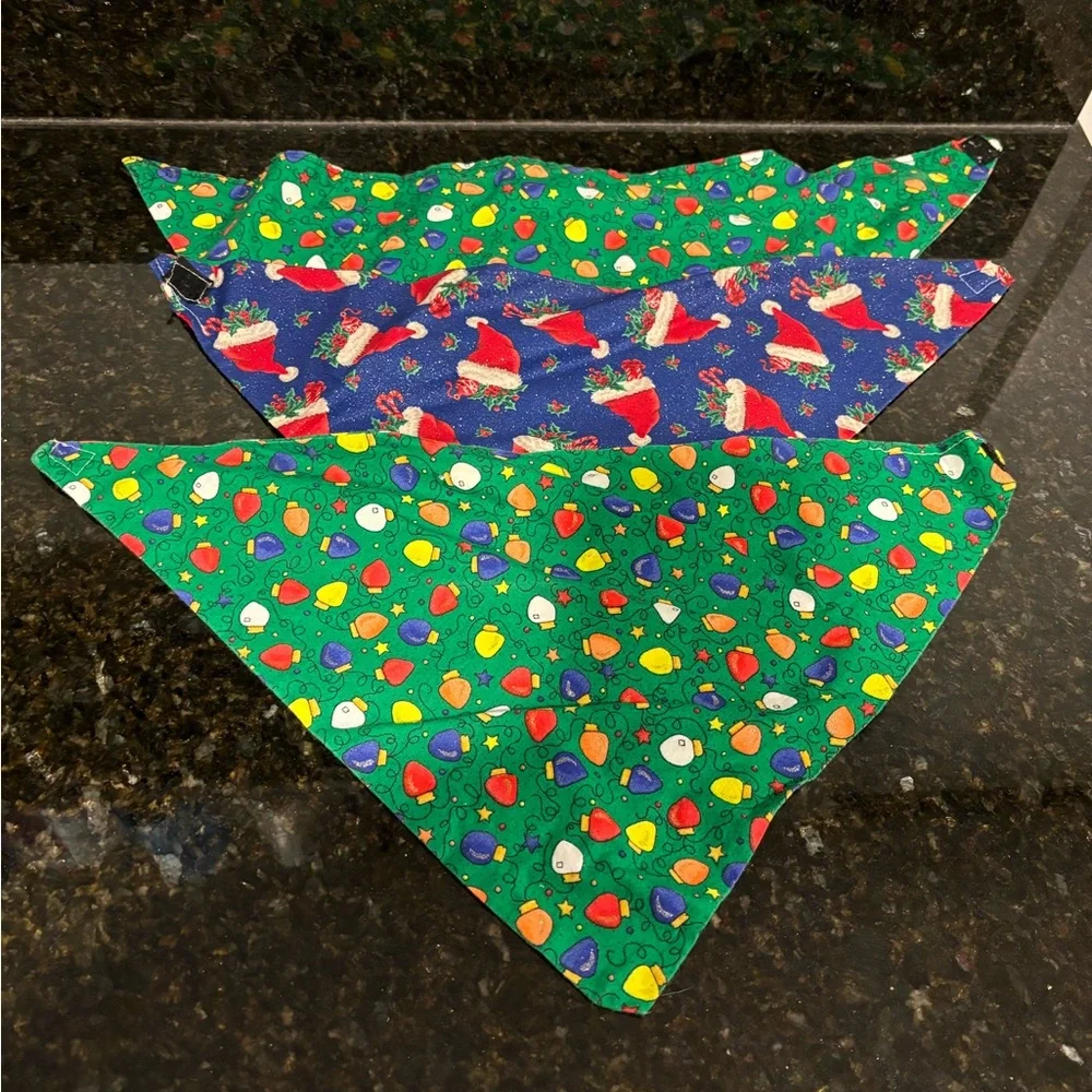Three Holiday Velcro Doggie Bandanas