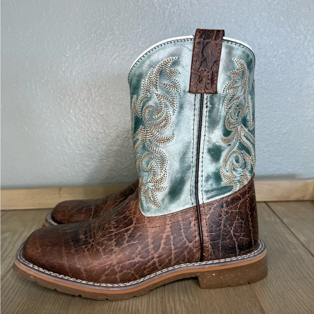 Dan Post Kids Western Boots in Brown and Blue Leather Upper Children’s 3 D