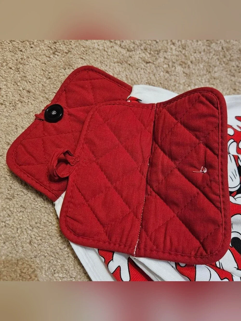 2 Handcrafted Towels Attached To Potholders | Red + White | Disney Mickey Mouse