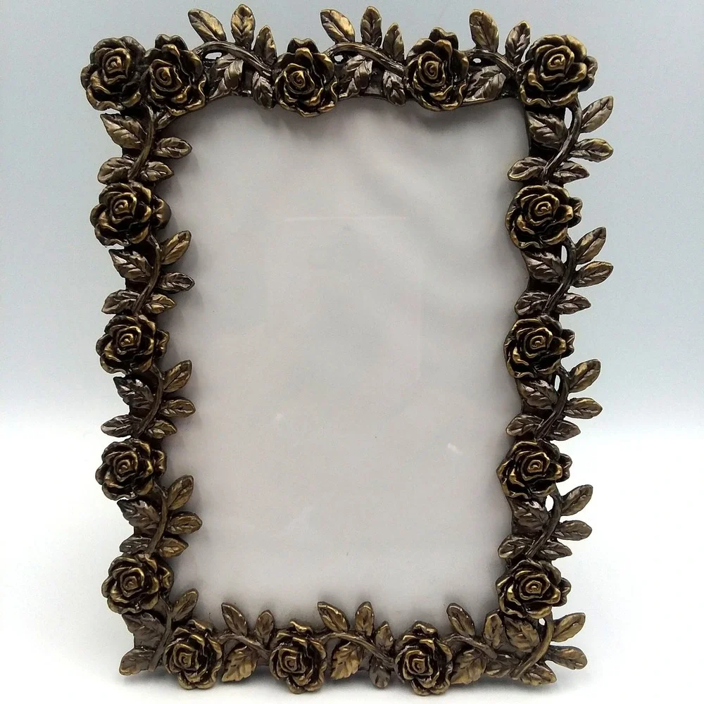 Rose‎ Floral Picture Frame Bronze Finish Photo Display Tabletop Decor 4.75x6.5