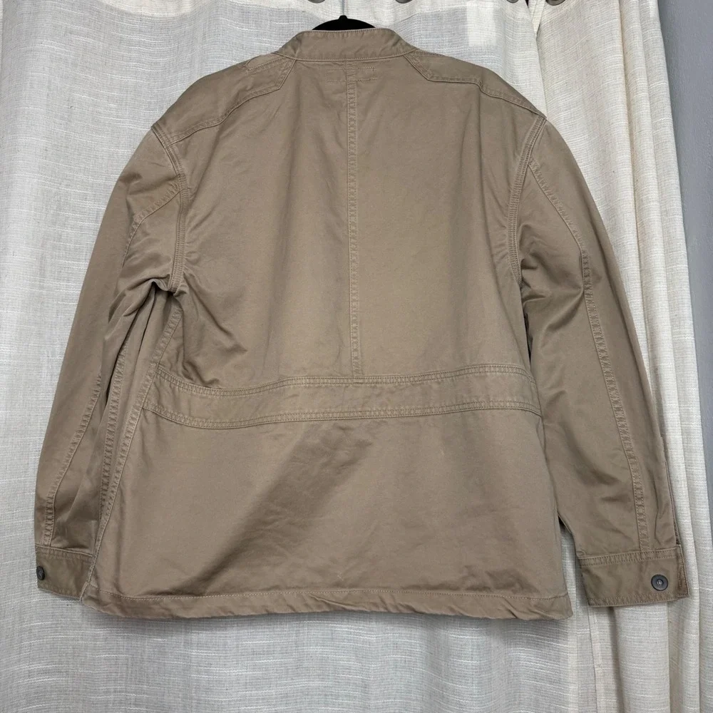 J.‎ Peterman Utility Jacket 100% Cotton Twill Khaki Metal Buttons Men's LARGE