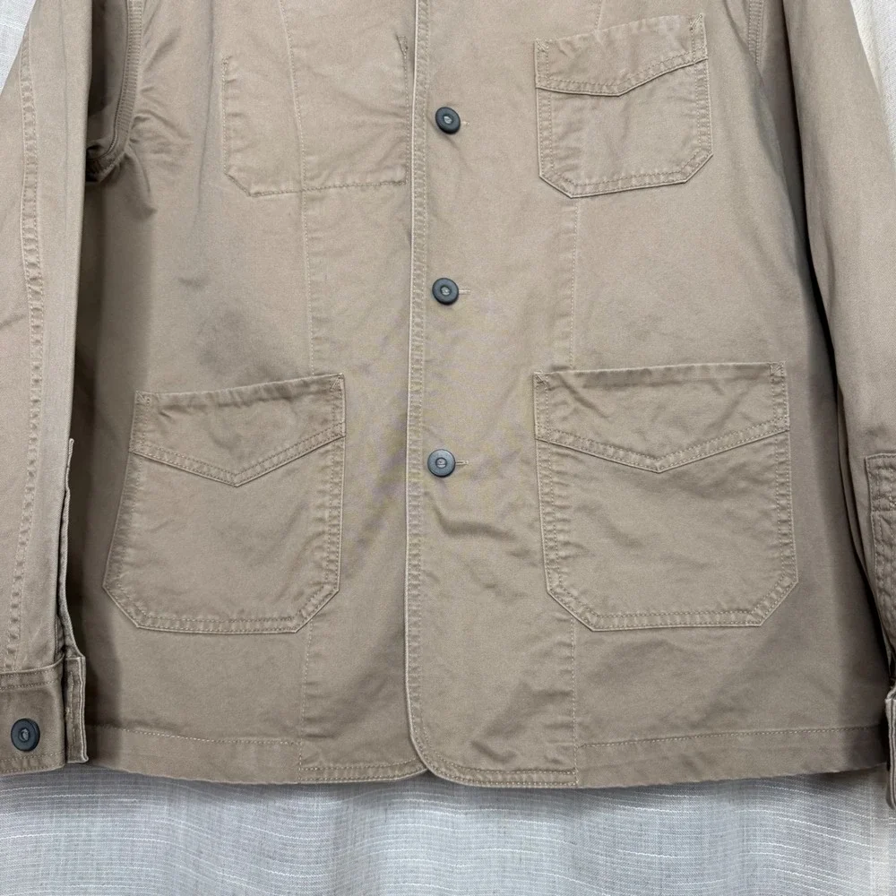 J.‎ Peterman Utility Jacket 100% Cotton Twill Khaki Metal Buttons Men's LARGE