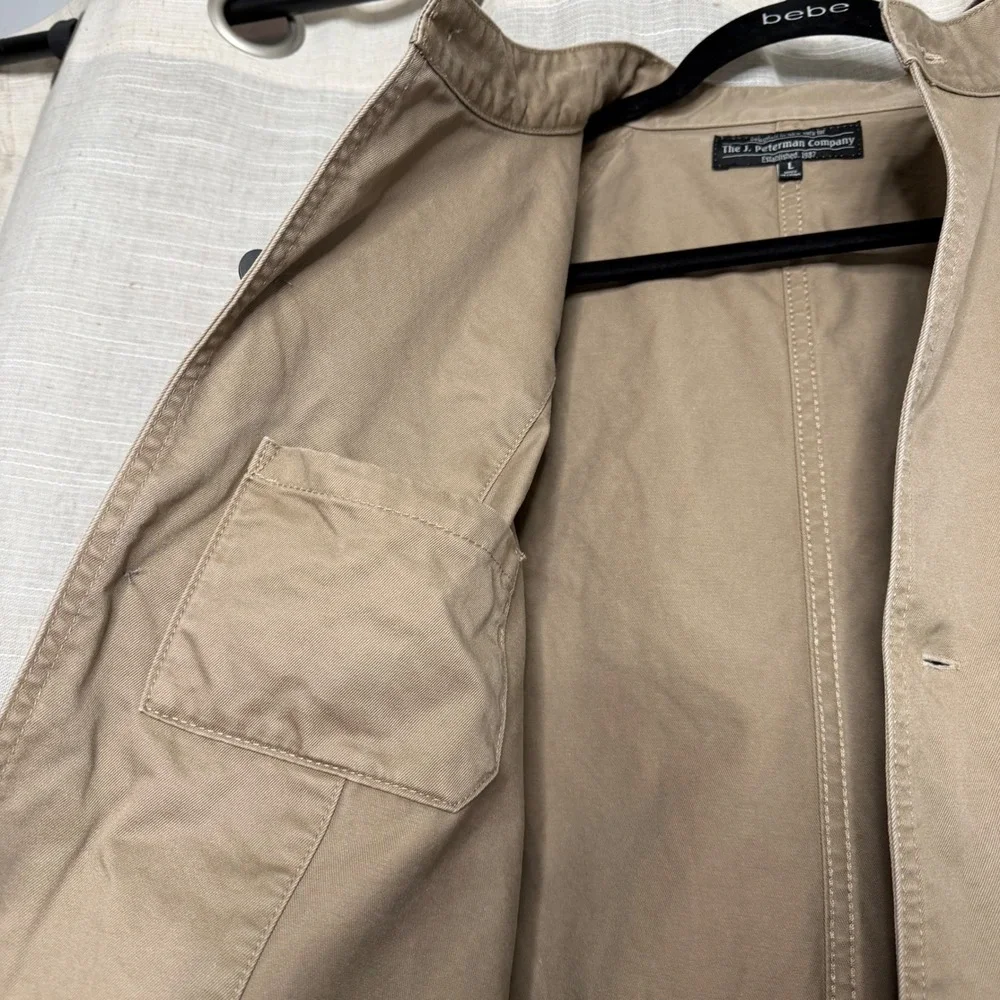 J.‎ Peterman Utility Jacket 100% Cotton Twill Khaki Metal Buttons Men's LARGE