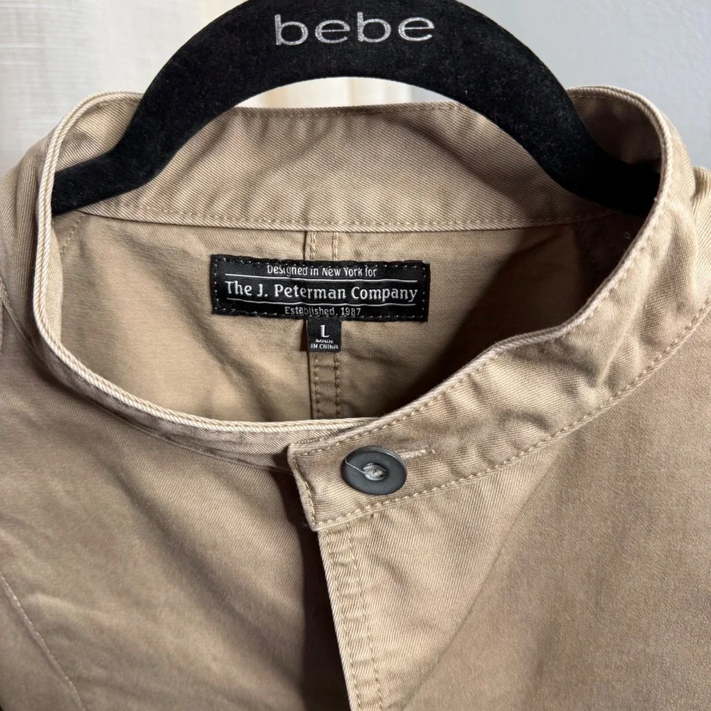 J.‎ Peterman Utility Jacket 100% Cotton Twill Khaki Metal Buttons Men's LARGE