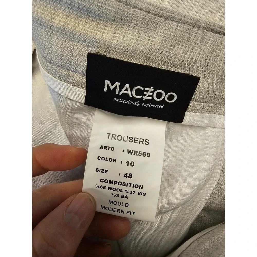 Maczoo Gray Wool Blend Modern Fit Trousers Designed‎ in Italy Size 48 WR569