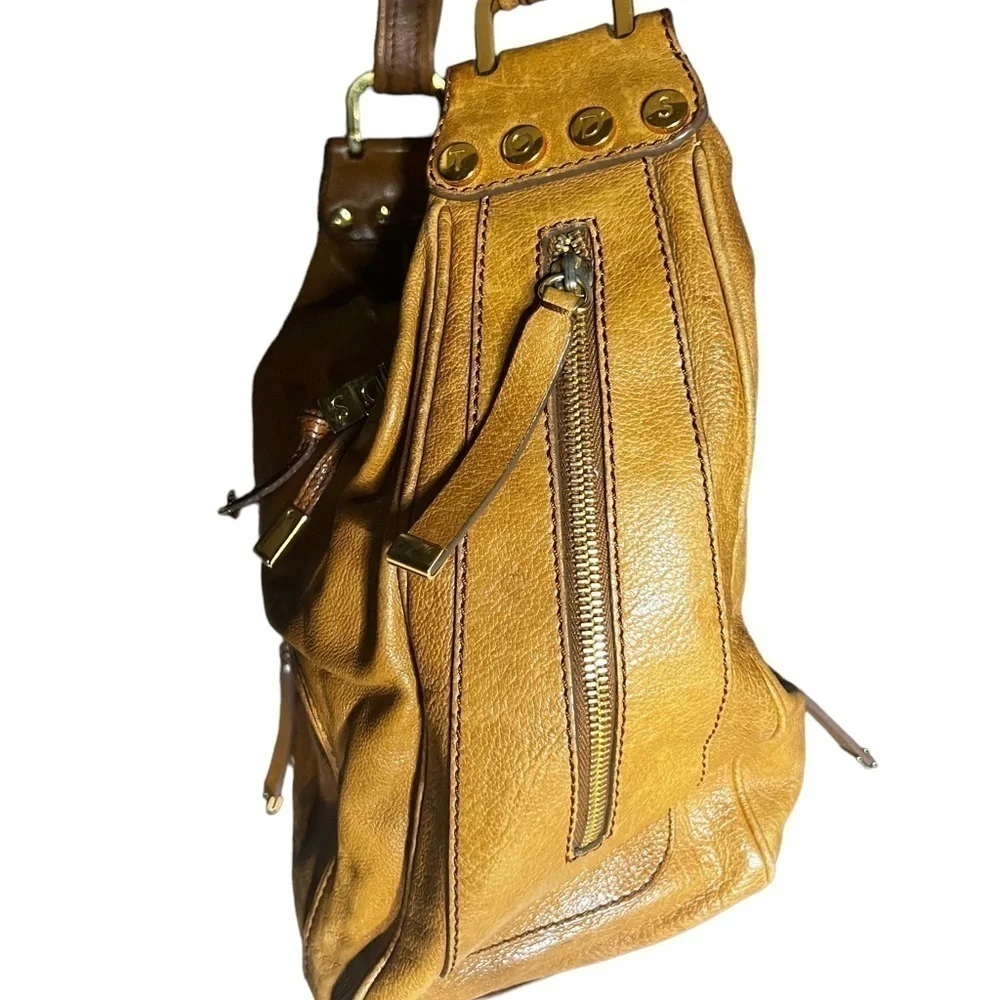 TODS Cognac Brown Hobo Leather Slouch Bag Zip Top Womens