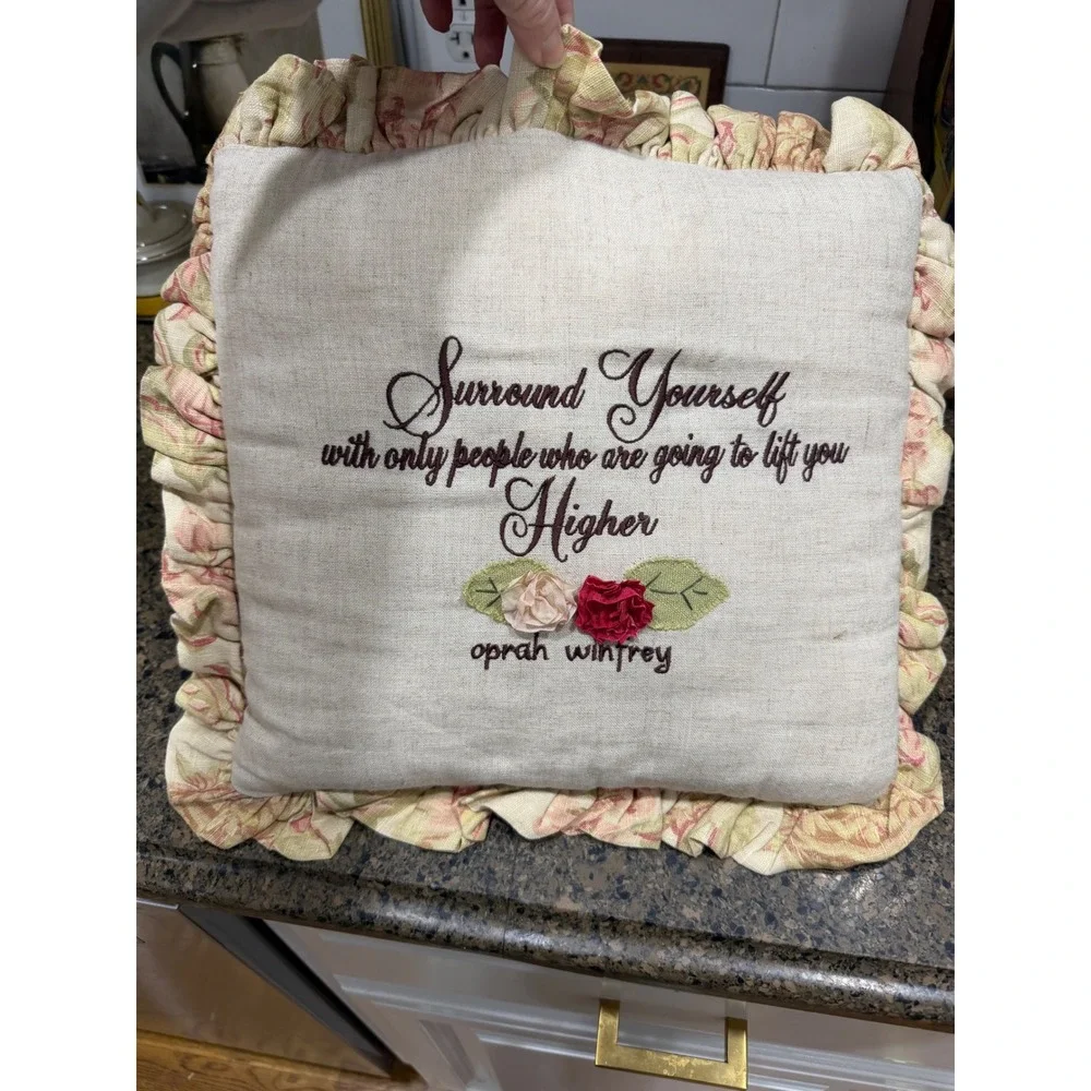 Design Legacy‎ Oprah Winfrey Quote Embroidered Ruffle Floral Accent Pillow 12x12