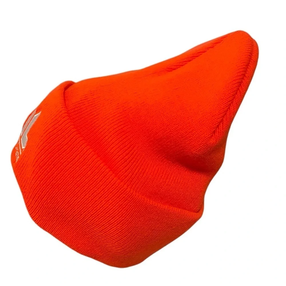 BLACK‎ SWAMP - NEON ORANGE BEANIE HAT CAP - WHITE EMBROIDERY PRINT - B10