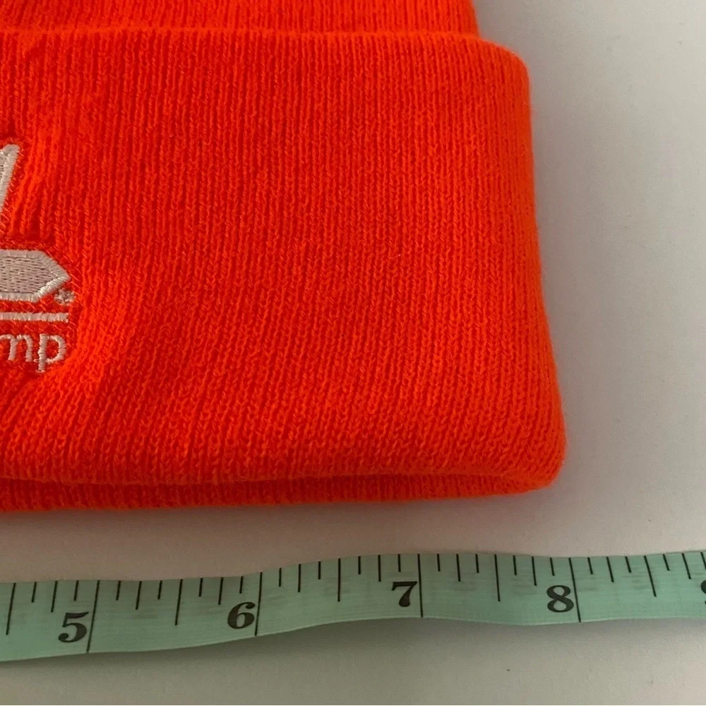BLACK‎ SWAMP - NEON ORANGE BEANIE HAT CAP - WHITE EMBROIDERY PRINT - B10