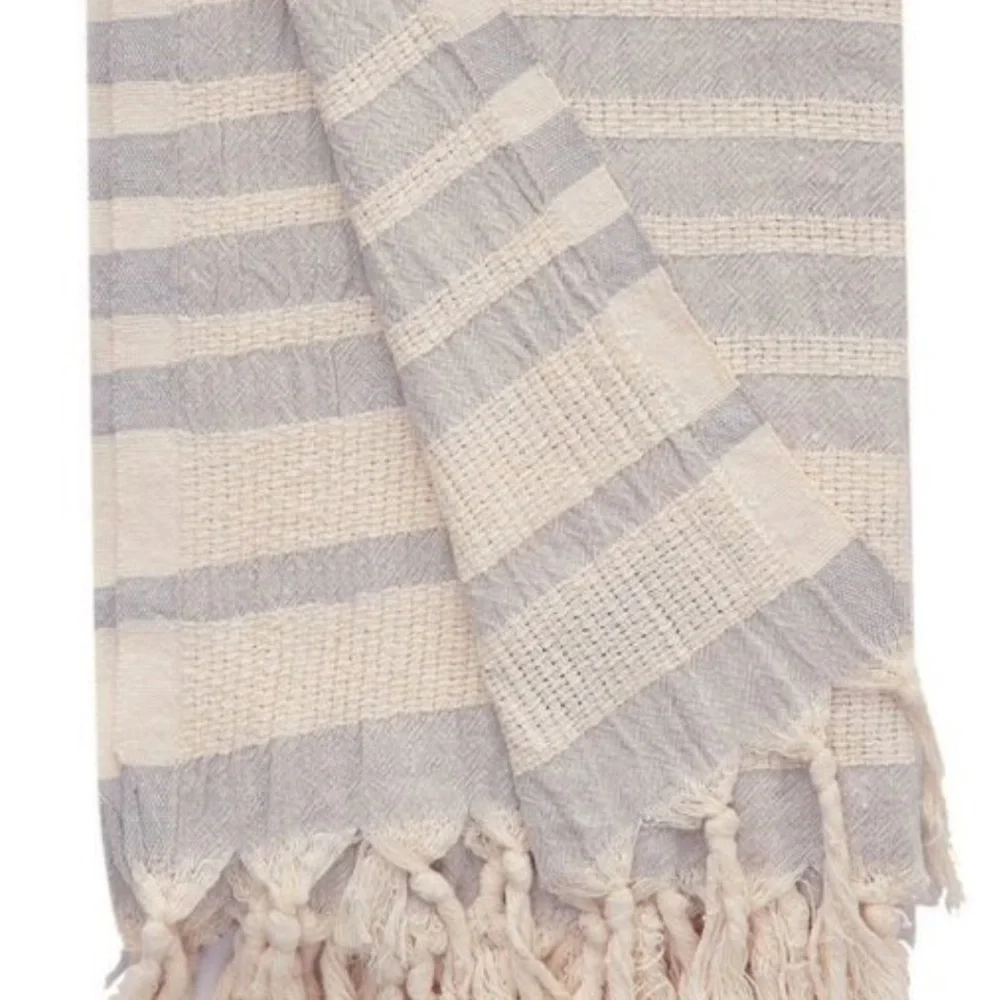 Organic Cotton Loom Weave Spa Bath Towel Gray Natural Stripe NEW Sensitive Skin