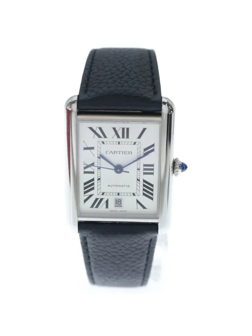 Cartier Tank Must XL Silver Dial Leather Automatic Winding Watch Black