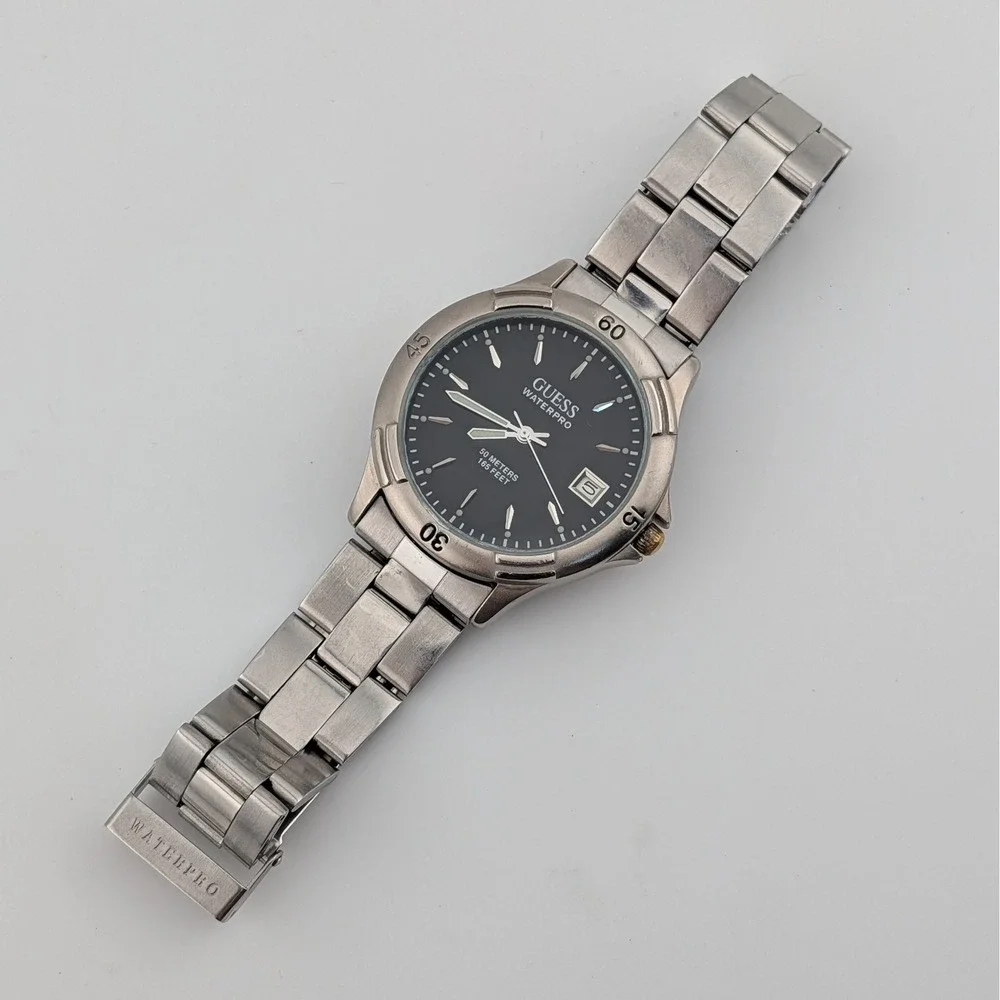 Guess Waterpro 50M Black Dial Date SS Quartz Watch Comfort Extension