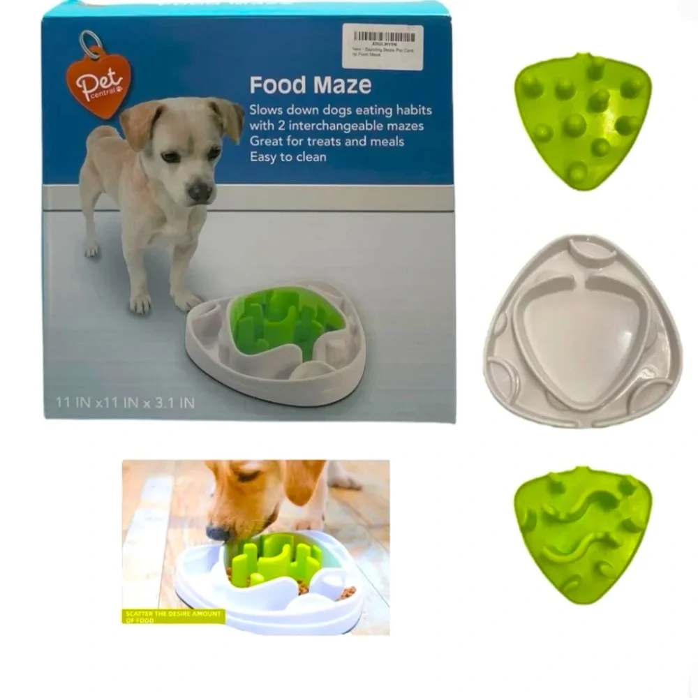 Pet Central Dog Food 2 Interchangeable Maze Slow Feeder Bowl 11x11x3