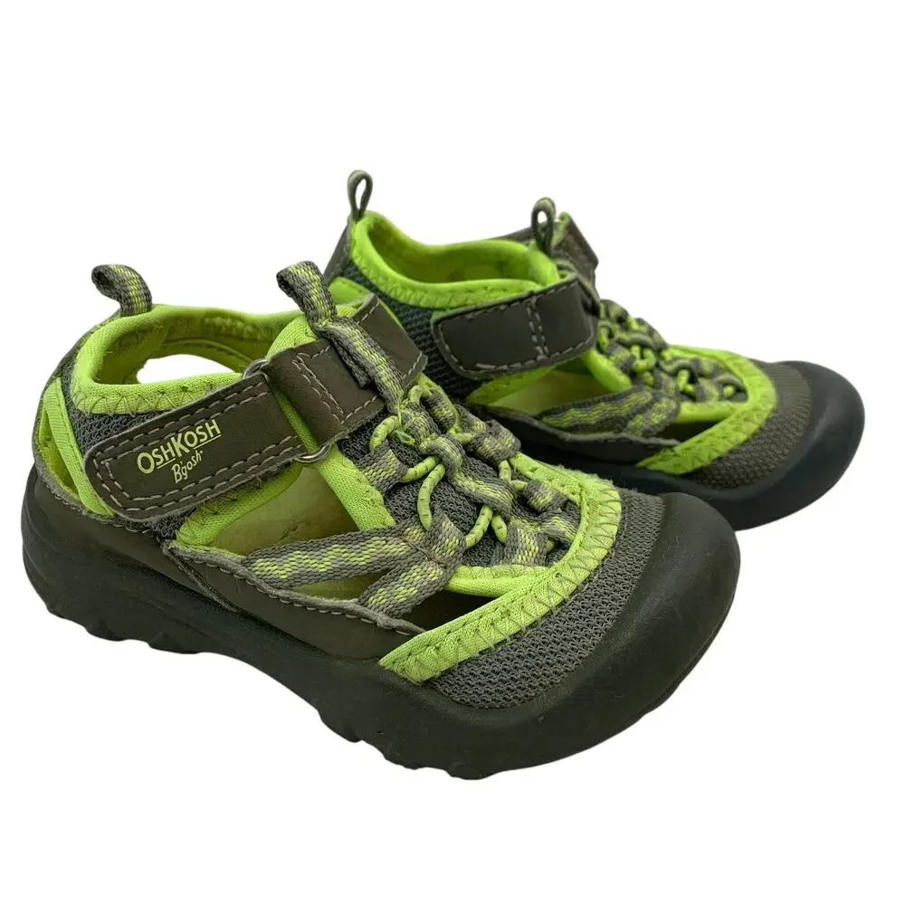 Osh Kosh B'Gosh Hax Boys Sz 7 BumpToe Water Sandals Shoes Gray Neon Green Hiking