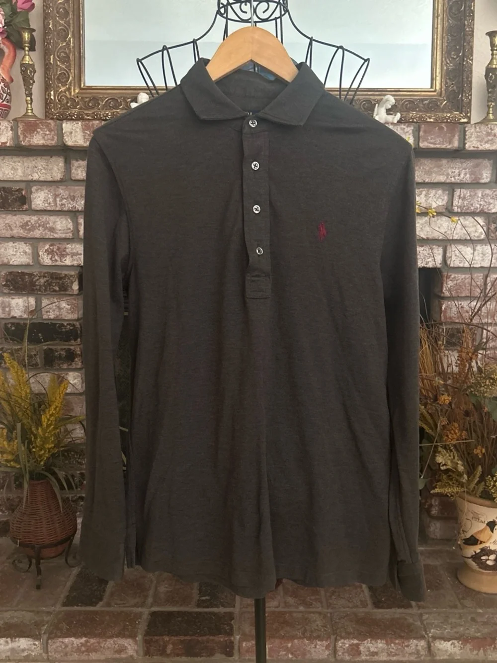 Polo Ralph Lauren Men’s Gray Classic Fit Long Sleeve Polo Shirt Sz M