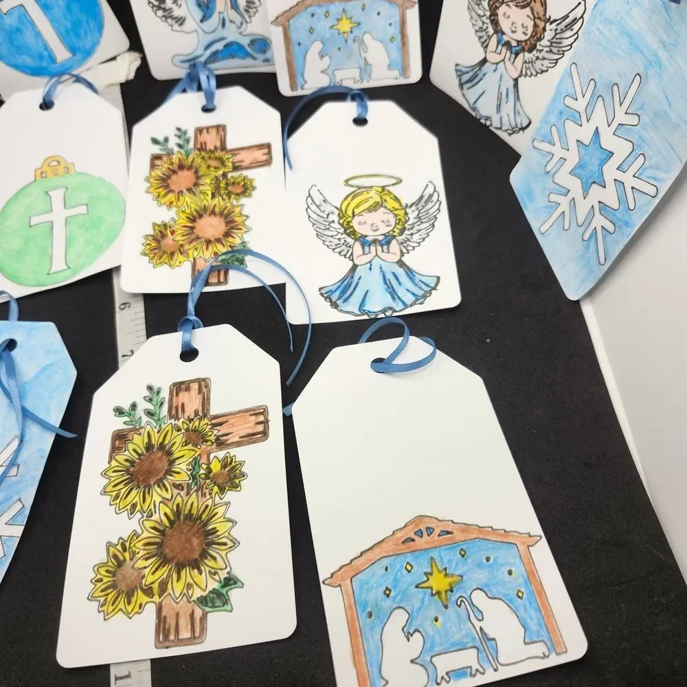 Hand Crafted  Winter Christmas Gift Tags Thank You Cards Set of 12