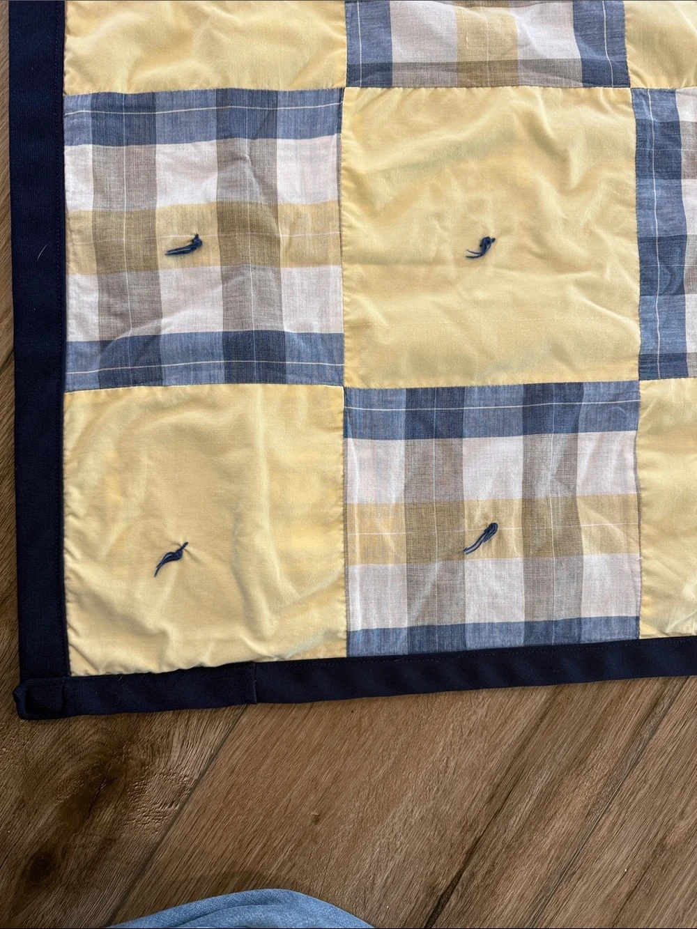 Yellow and Blue Plaid Patchwork Quilt. Great shape. 56x72. Cottagecore. Vintage