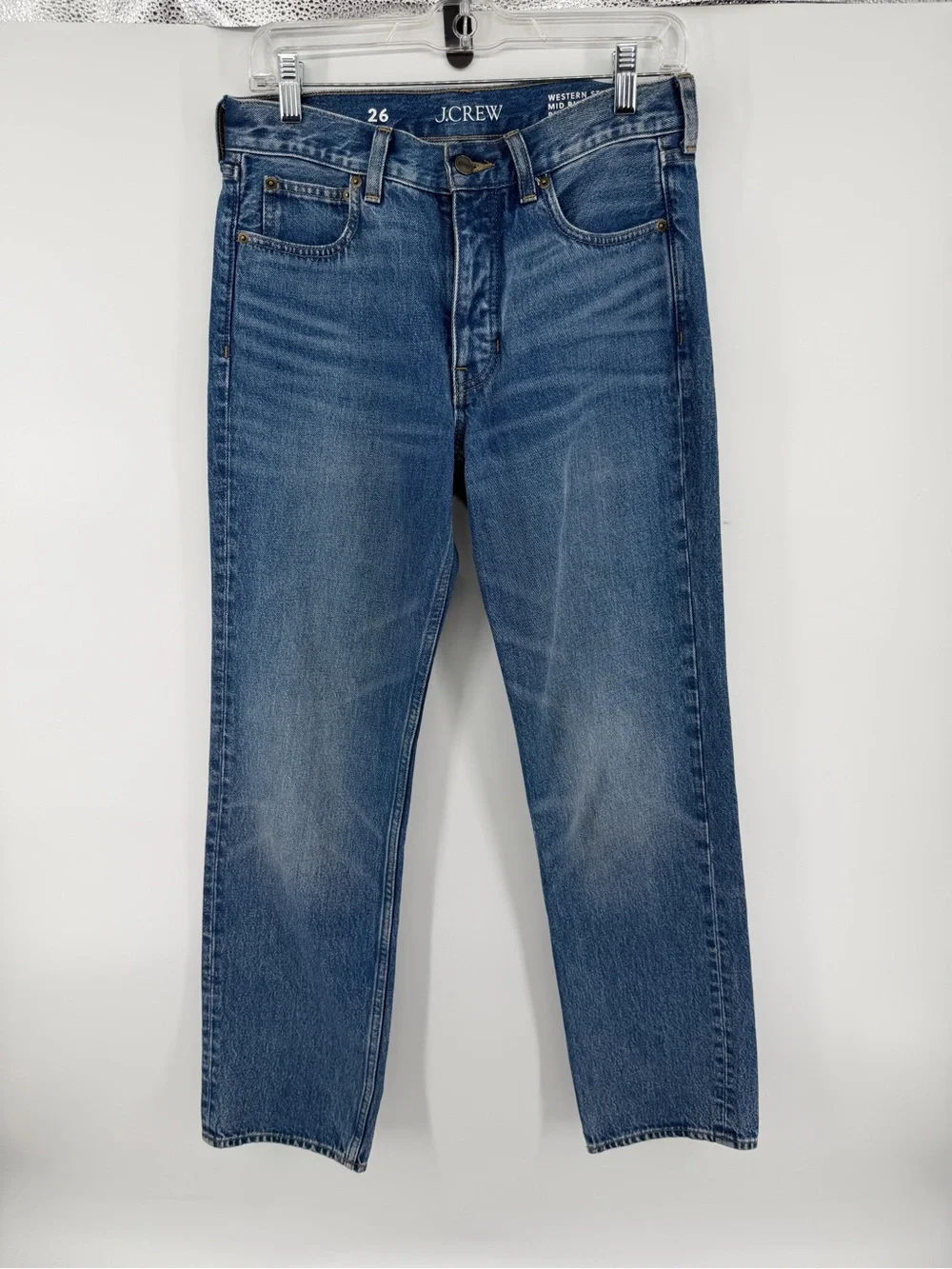 J.Crew Western Straight Leg Jeans Mid Rise BlueDenim Minimalist CowgirlBoho Sz26