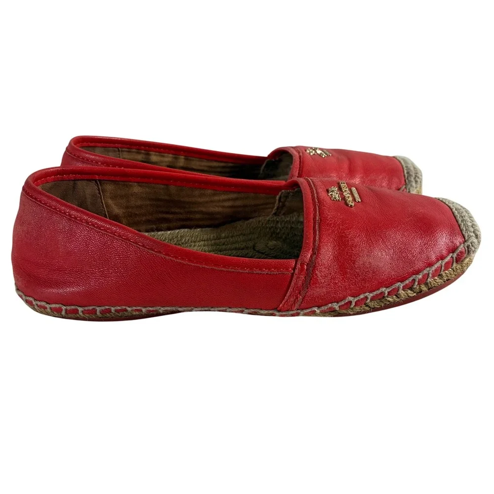 Coach Rhodie Red Leather Espadrille Flats Gold Logo Women 6B A8624