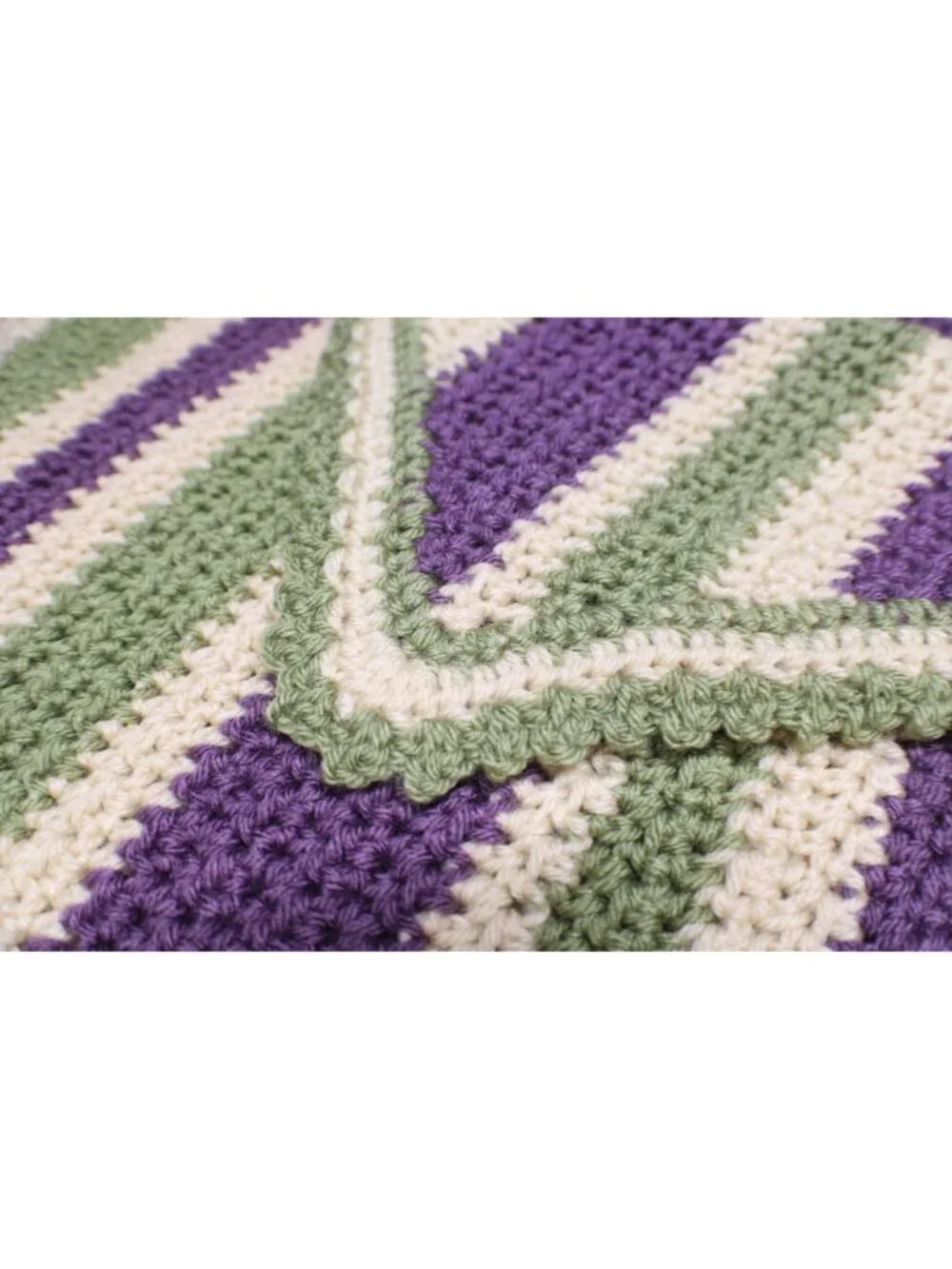 Corner to Corner Diagonal Stripe Crochet Blanket Throw Purple Green Tan 38x42