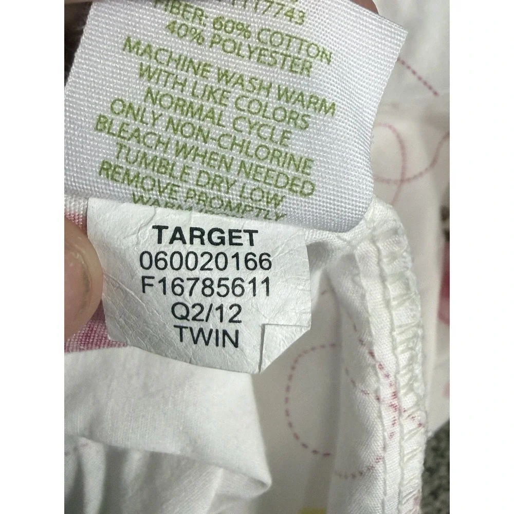 Circo Ladybug Fitted Flat Sheet Set Twin + Pillow Case Pink White Flowers