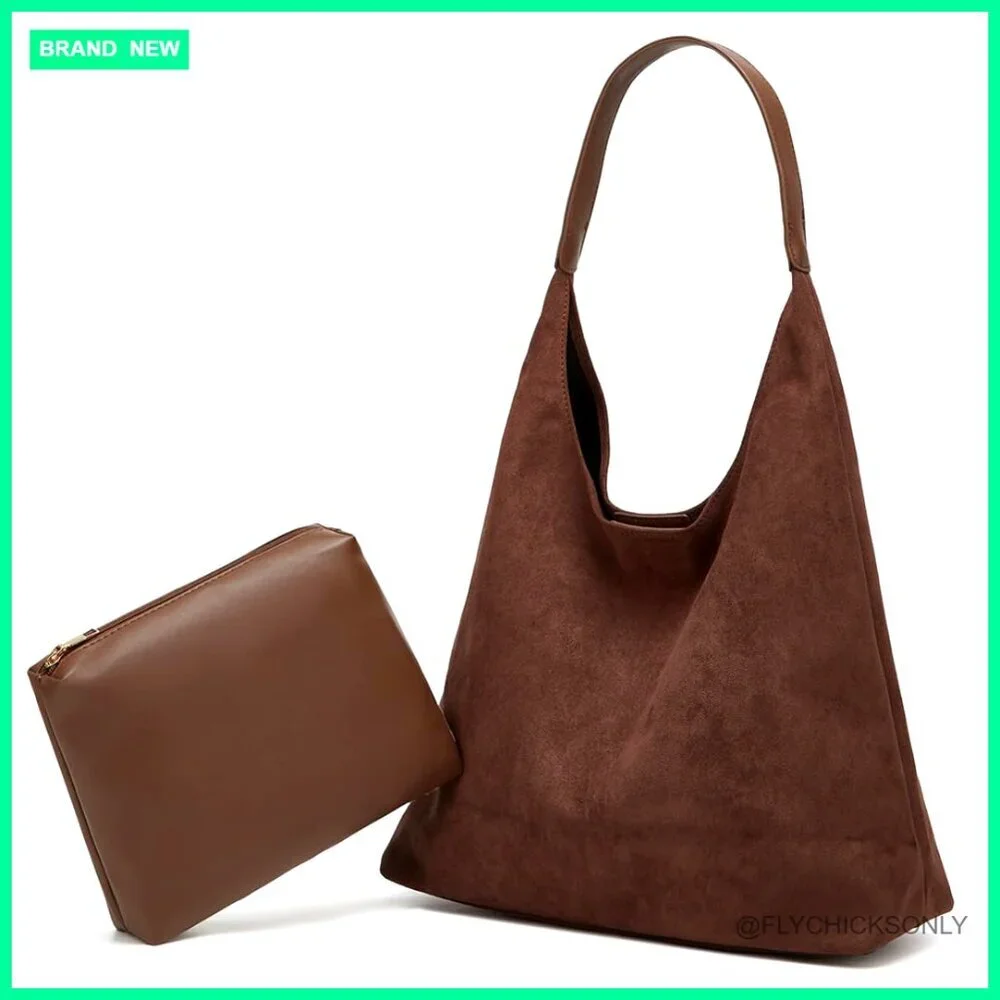 Large Slouchy Suede Hobo Tote Shoulder Bag with Magnetic Closure