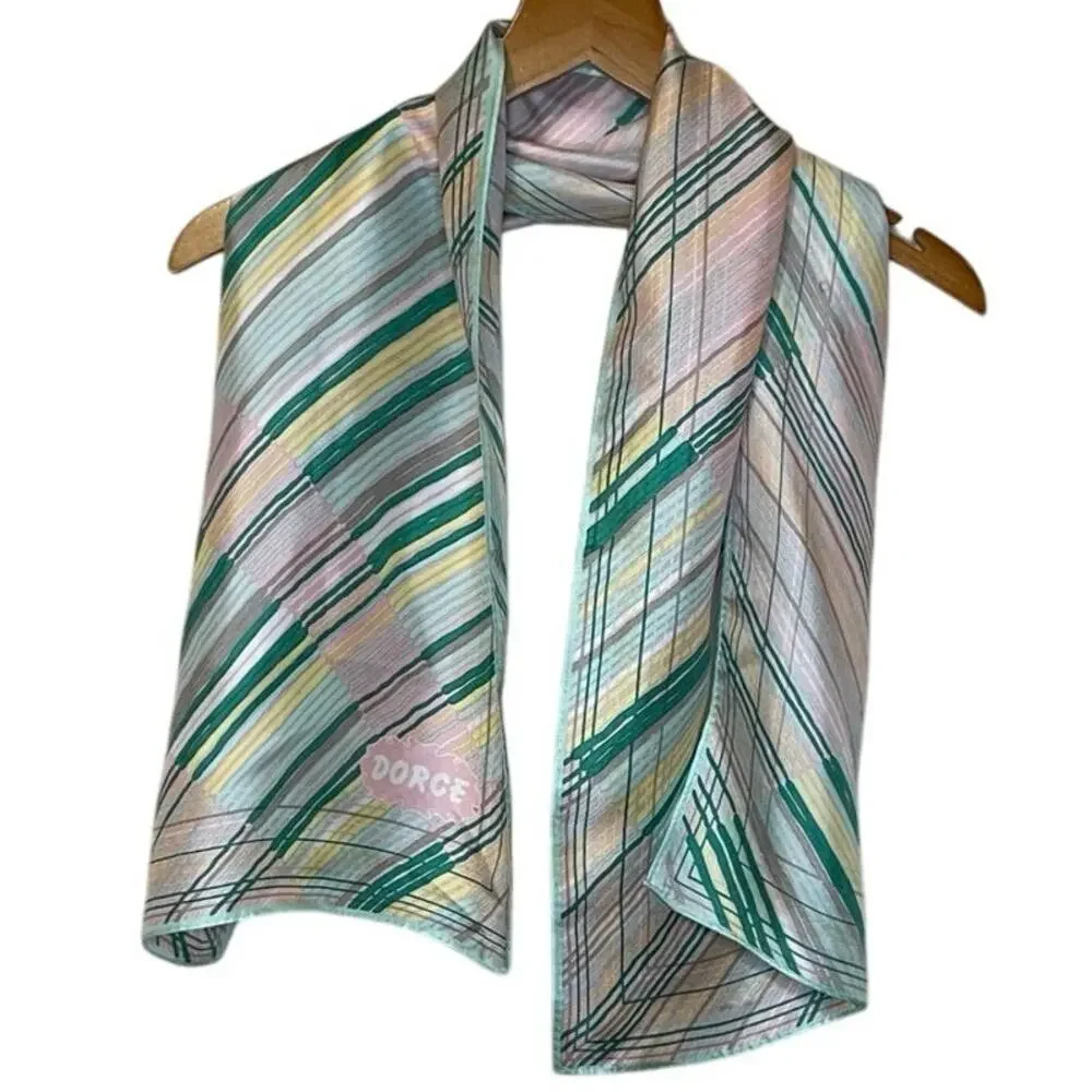 VTG Dorce Pastel Striped Mid Century Modern Style Neck Scarf 43 in by 13.5 in
