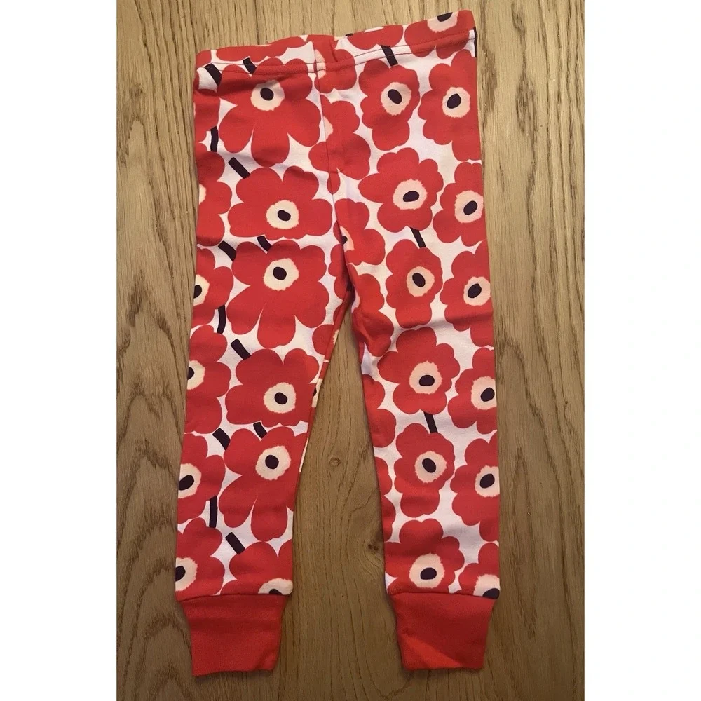 Marimekko Unikko Girls Sleep Pants Size 3Y Red Flower‎ Floral 100% Cotton