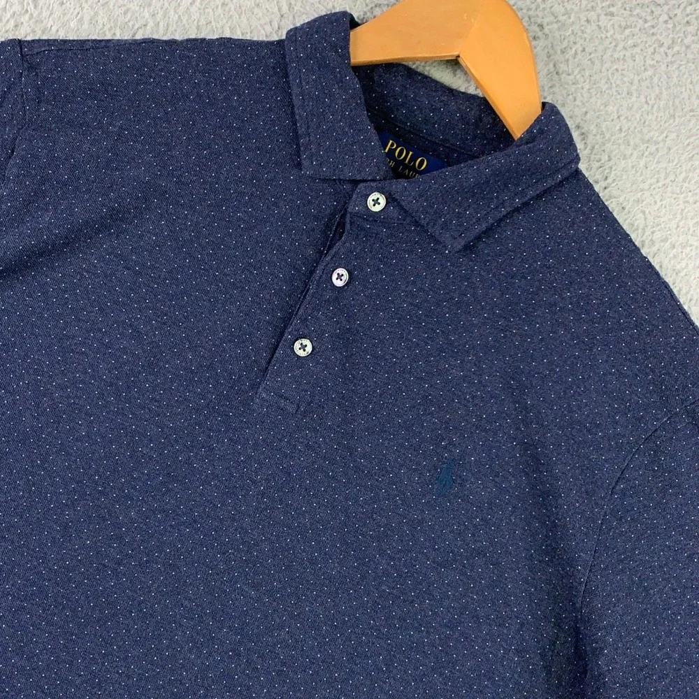 Polo Ralph Lauren Polo Shirt Mens XL Micro-Dot Blue Custom Slim Fit Short Sleeve