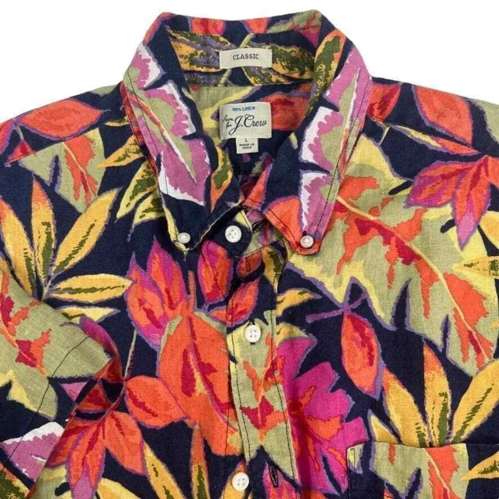 J Crew 100% Linen Hawaiian Shirt Short‎ Sleeve Buttons Classic L