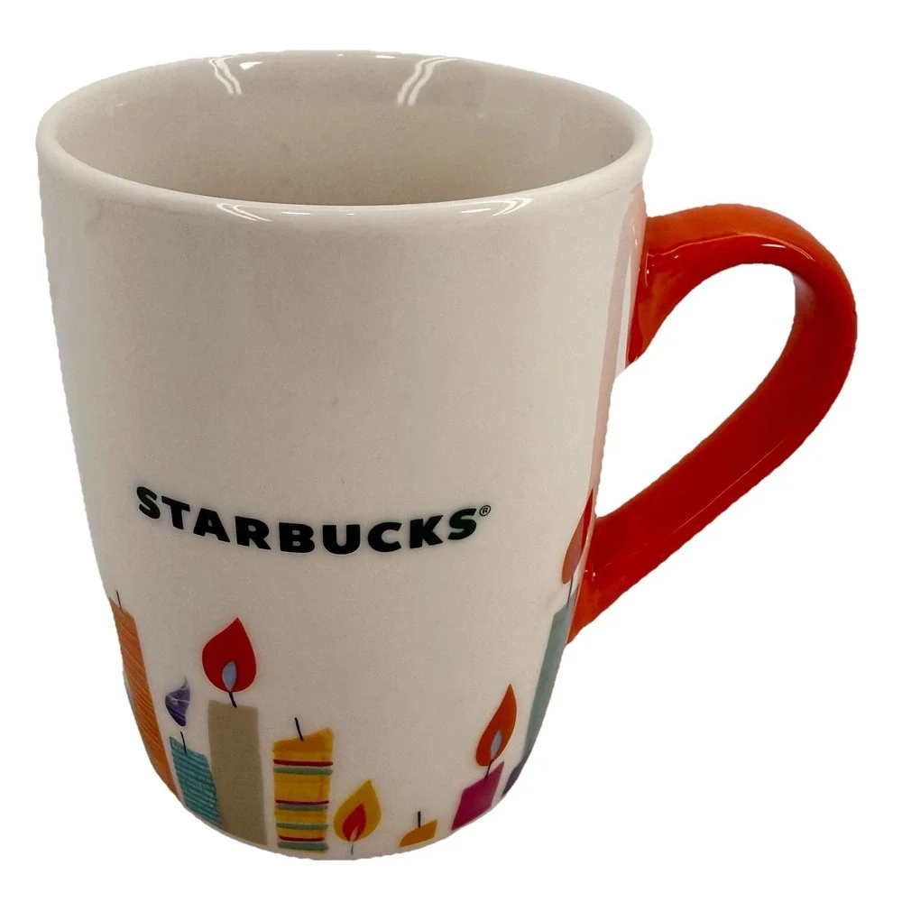 Starbucks Birthday Candles 10‎ oz Coffee Mug Cup 2020 White Orange Handle EUC