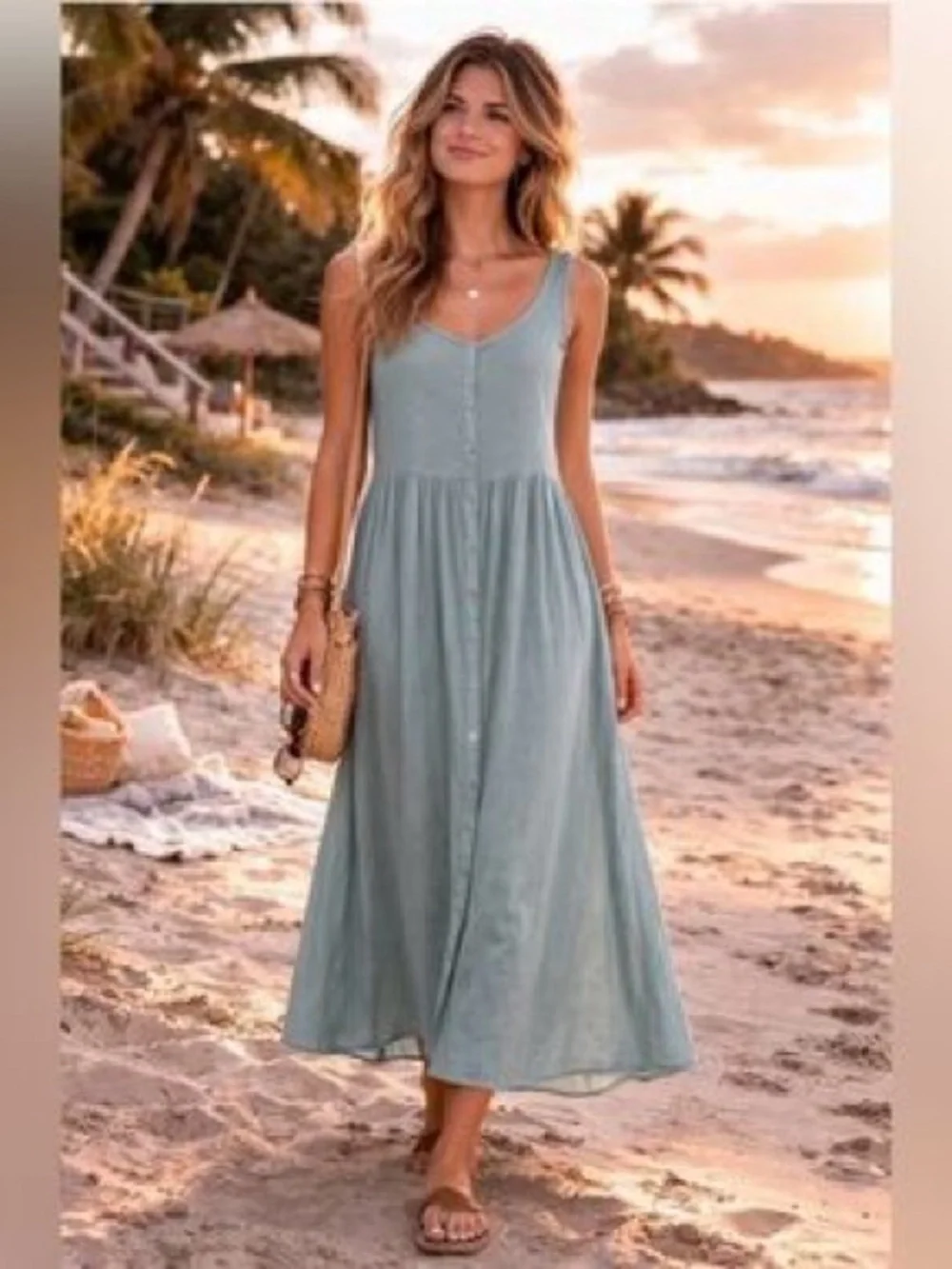 FRYE Button Front Sage Green Casual Maxi Dress Size XS Trooper Summer