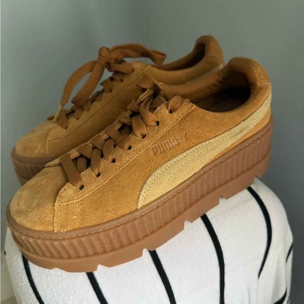 Stylish Tan Suede Platform Sneakers
