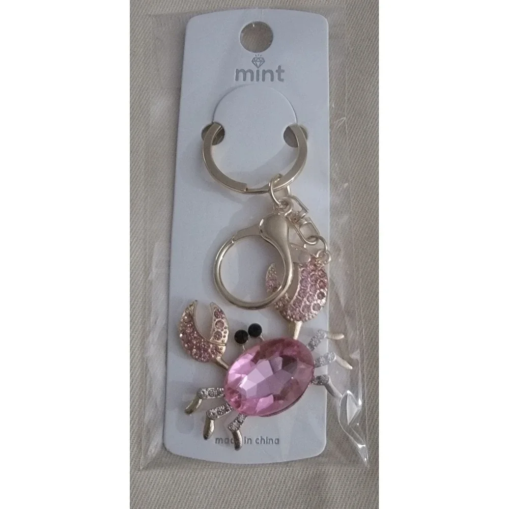 Mint Pink Rhinestone Crab Keychain Bag Charm Gold‎ Tone NWT 7.00 EACH