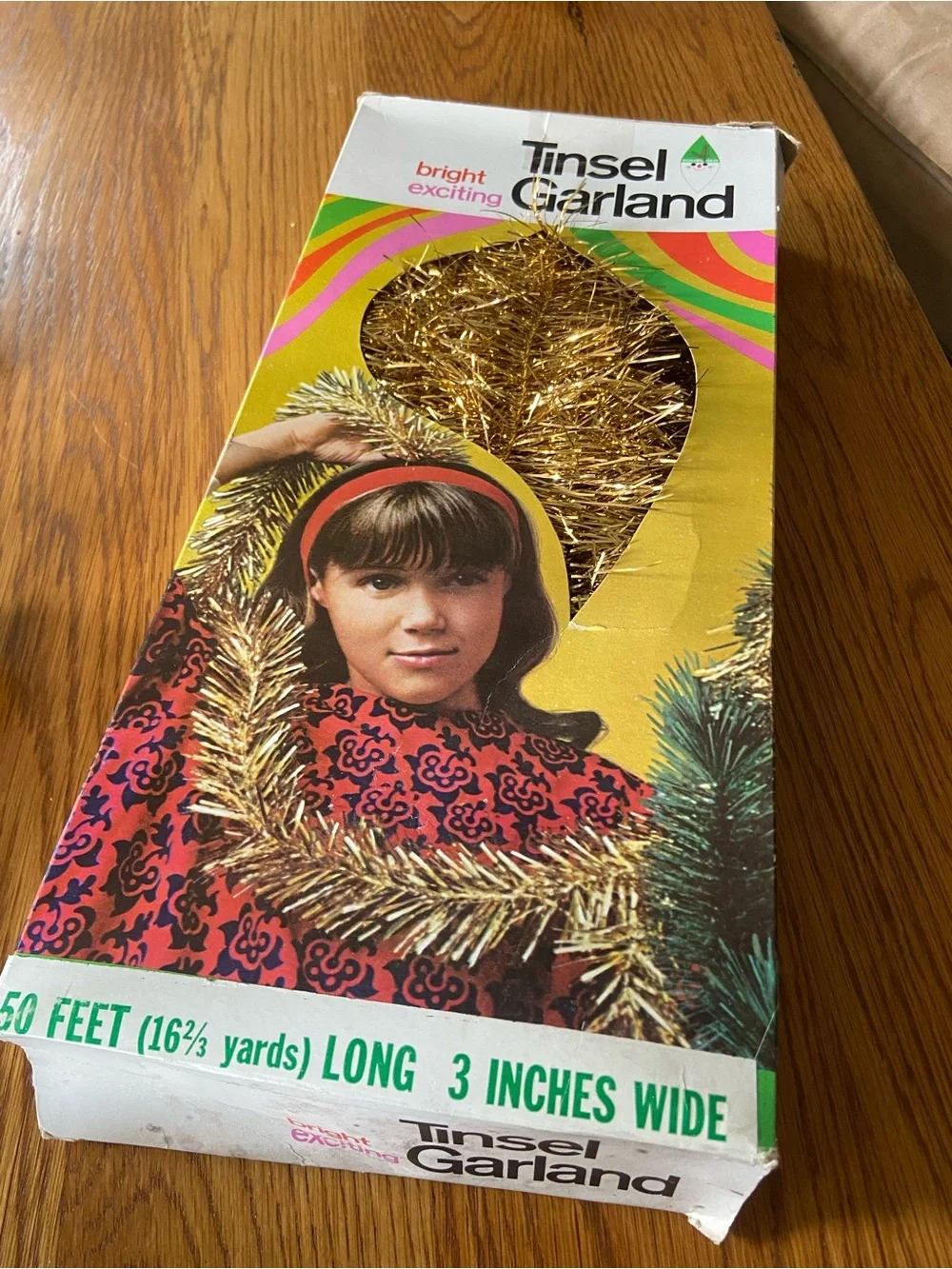 Vintage 1968 Gold Tinsel Garland in Original Box