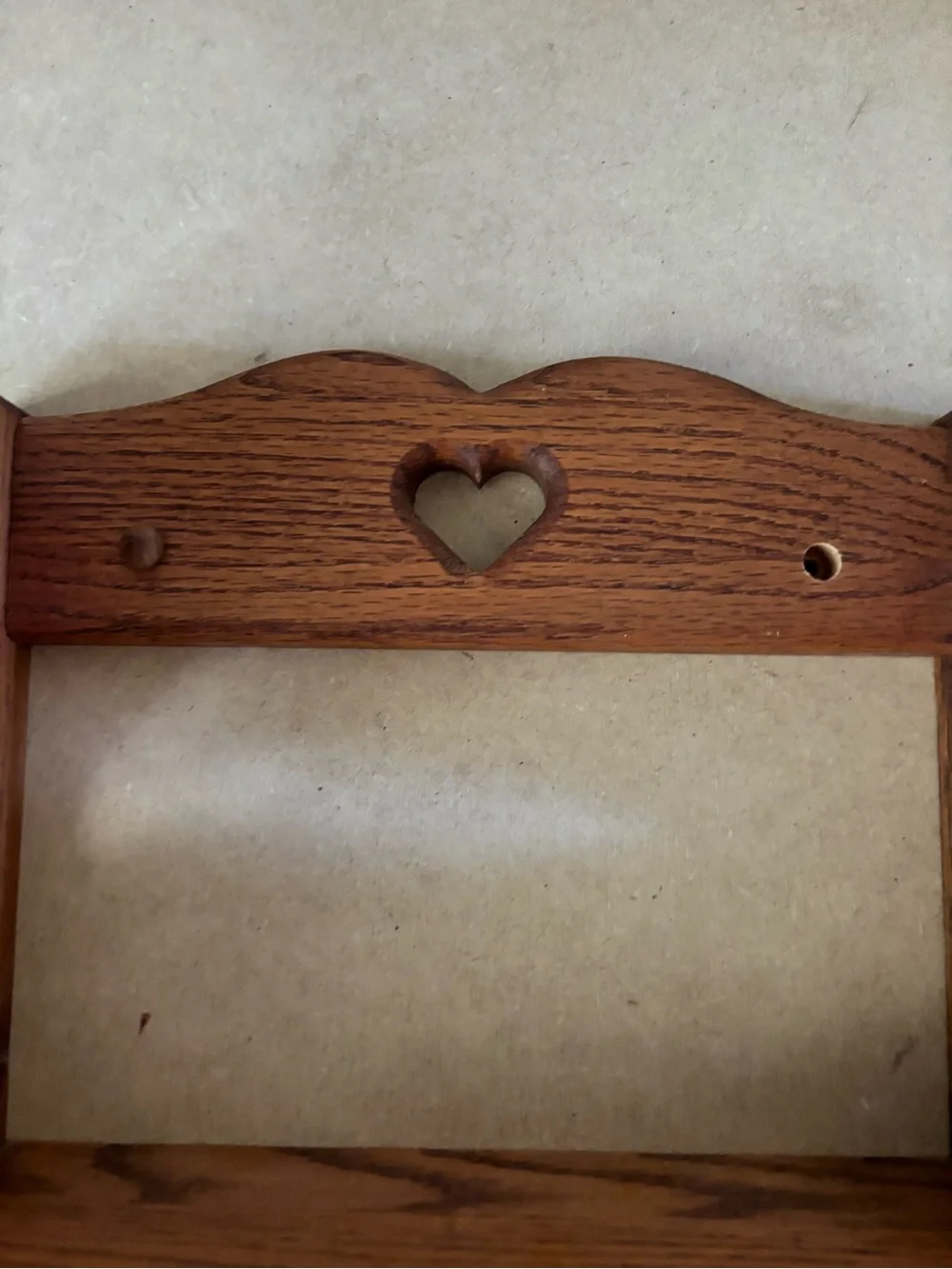 Hand Crafted Brown Wooden Wall Shelf with Heart Accent