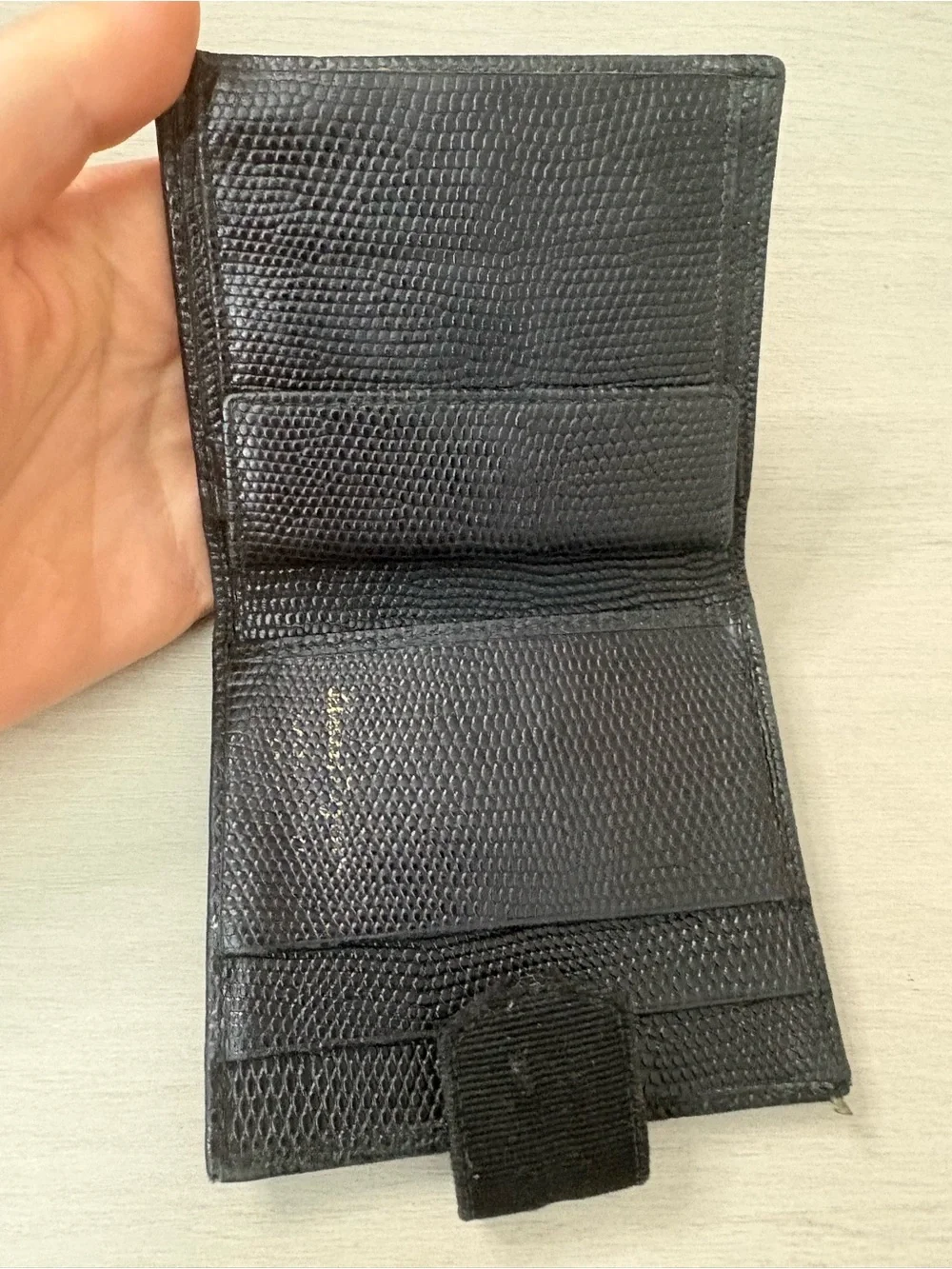 Salvatore Ferragamo Black Textured Leather Wallet with Gold Buckle