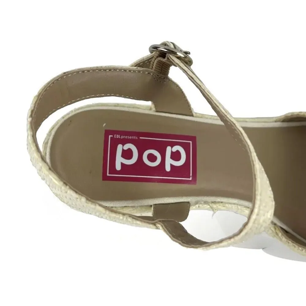 Natural Womens Chunky Platform Heels Sandals white open Toe Ankle Strap SZ 8.5