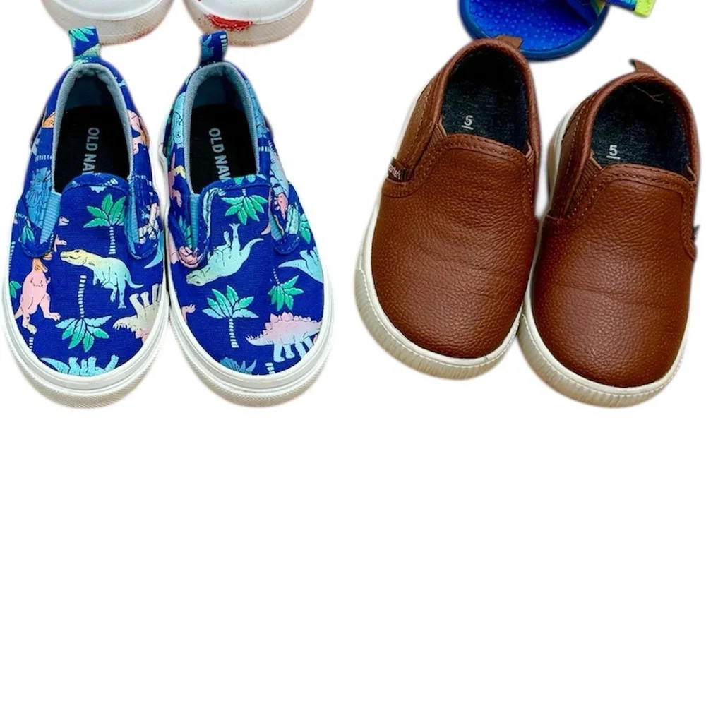 Bundle of Two Little Boy Loafers- Pastel Rainbow Dinosaur & Brown (Easter, Vaca)