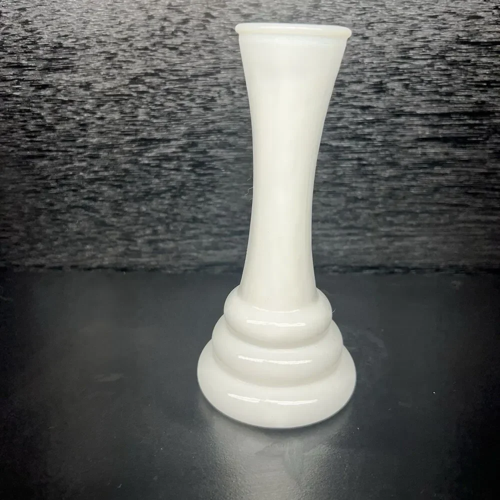 Vintage Randall Milk Glass-3 Ring /Beehive -Flower/ Bud Vase 1960 Art Deco 6