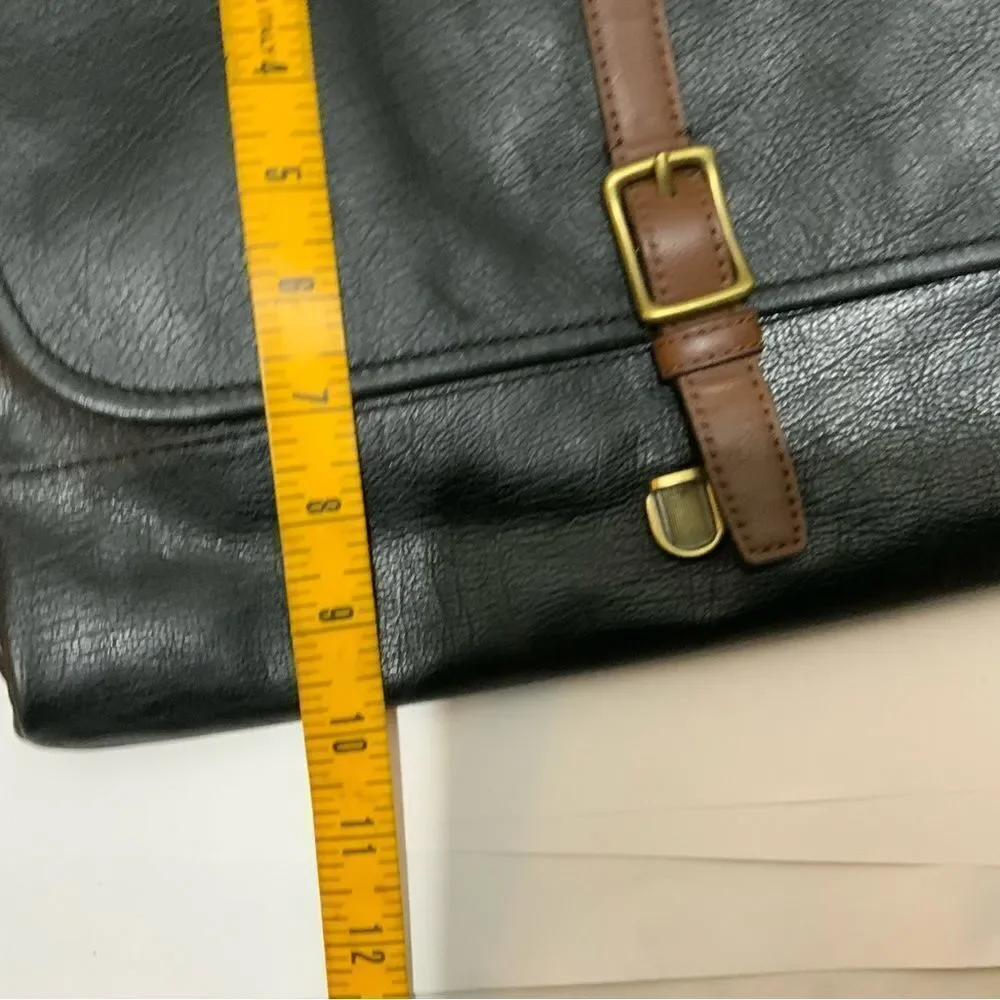 Fossil Black Leather Evan Commuter Satchel Messenger Bag New