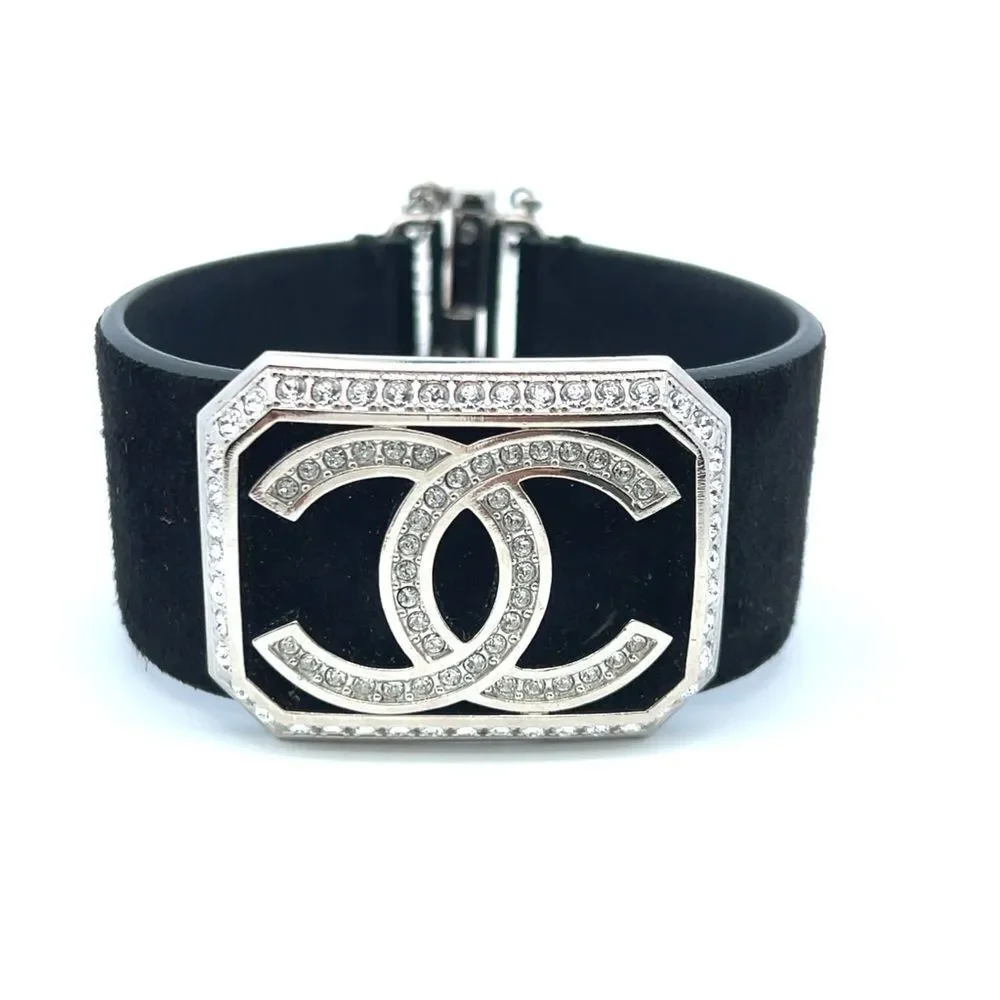 Chanel Interlocking Cc Logo Leather Cuff Bracelet