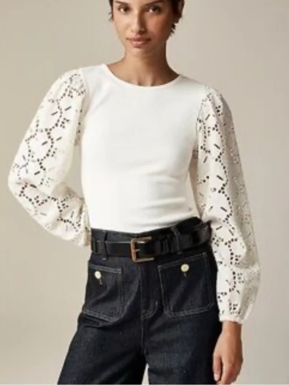 J crew Cream Eyelet Puff-Sleeve Top Long Sleeve Cotton 2x