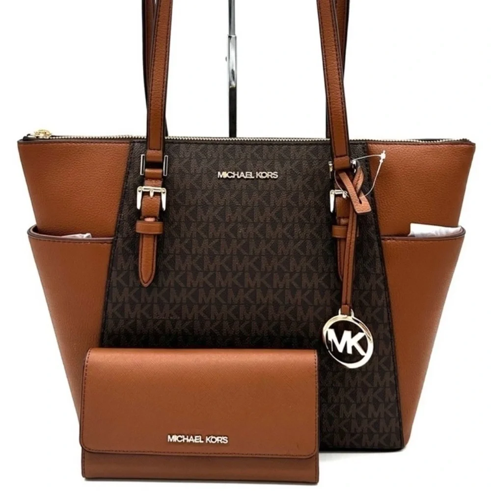 Michael Kors Large Charlotte Tote Bag & Trifold Wallet Brown
